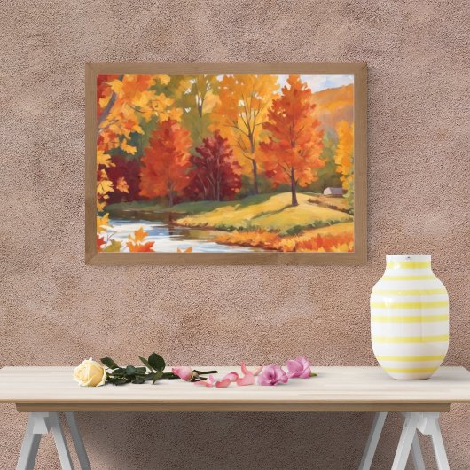 Vredig herfst rivierlandschap foto afdruk