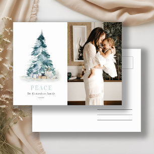 Vredig Waterverf Dennengehakt Kerstboom Cadeau Fot Feestdagenkaart