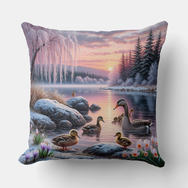 Vredig winters meerlandschap met eenden kussen (Voorkant)