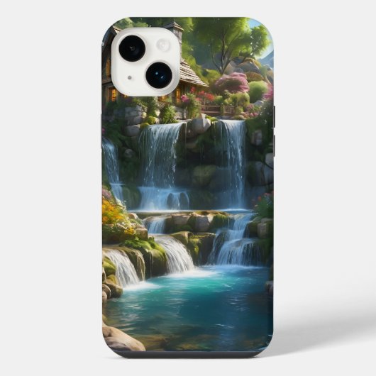 Vredige berghut watervallen bloemen iPhone hoesje (Achterkant)