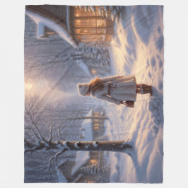 Vredige besneeuwde nacht komt naar huis fleece deken