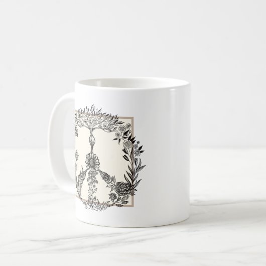 Vredige bloemtekening Cute Boho Hippie Bloemen Kun Koffiemok (Voorkant links)