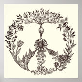 Vredige bloemtekening Cute Boho Hippie Bloemen Kun Poster (Voorkant)