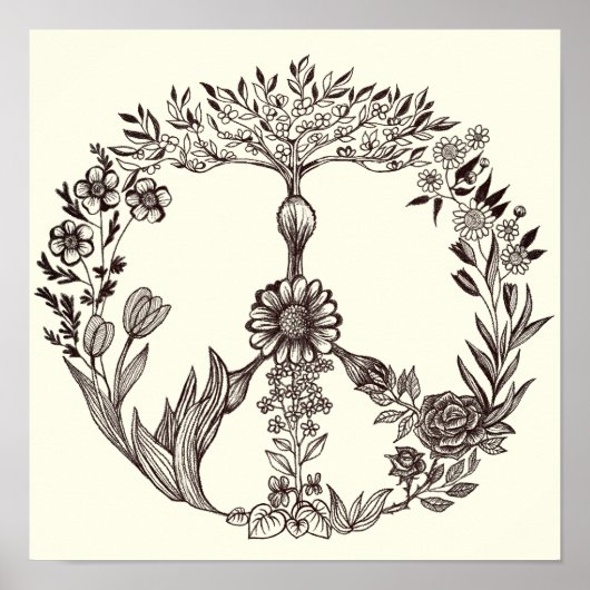 Vredige bloemtekening Cute Boho Hippie Bloemen Kun Poster (Voorkant)