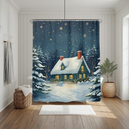 Vredige blokhut Kerstmis douchegordijn