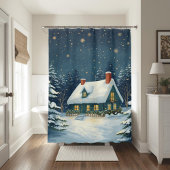 Vredige blokhut Kerstmis douchegordijn