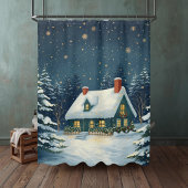 Vredige blokhut Kerstmis douchegordijn