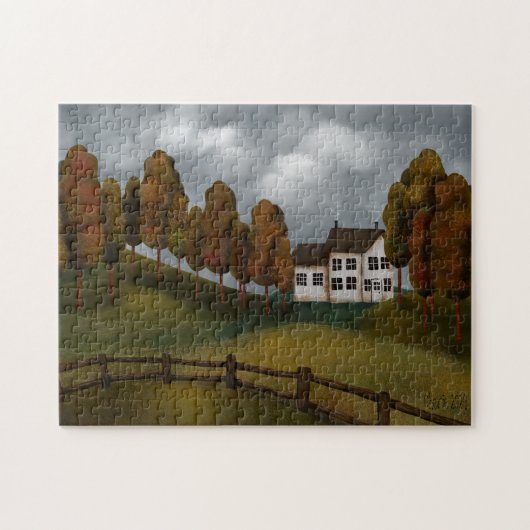Vredige Country Scene Saltbox House Hills Trees Legpuzzel (Horizontaal)