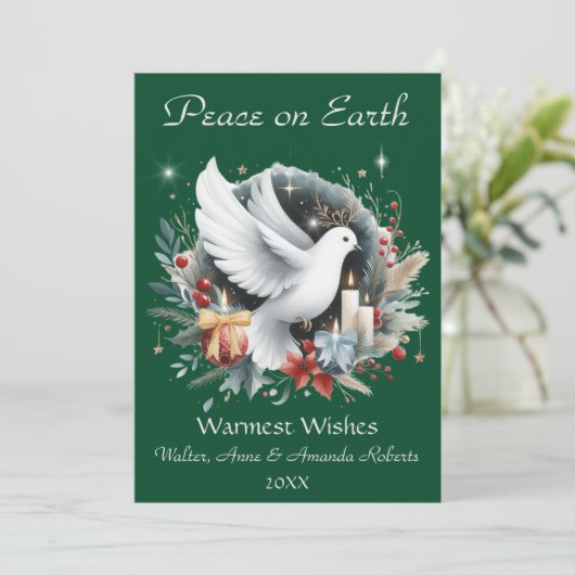 Vredige duif, Waterverf krans en kaarsen Feestdagenkaart (Staand voorkant)