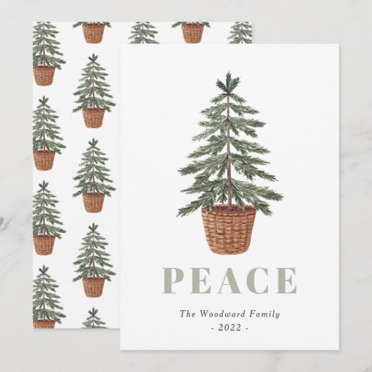 Vredige Eenvoudige Kerst Evergreen Boom Feestdagenkaart (Voorkant / Achterkant)