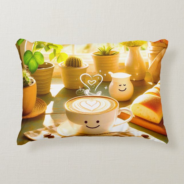 Vredige en hartverwarmende cappuccino-ochtend accent kussen (Voorkant)