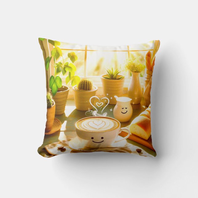 Vredige en hartverwarmende cappuccino-ochtend kussen (Voorkant)