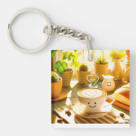 Vredige en hartverwarmende cappuccino-ochtend sleutelhanger
