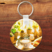 Vredige en hartverwarmende cappuccino-ochtend sleutelhanger (Achterkant)