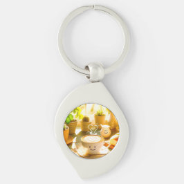 Vredige en hartverwarmende cappuccino-ochtend sleutelhanger