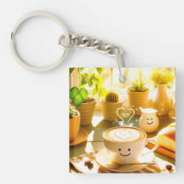 Vredige en hartverwarmende cappuccino-ochtend sleutelhanger
