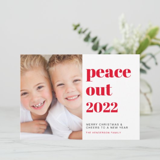 Vredige foto's Rode Kerstmis Feestdagenkaart (Staand voorkant)