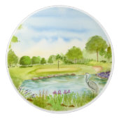 Vredige golfbaan met reiger keramische knop (Voorkant)