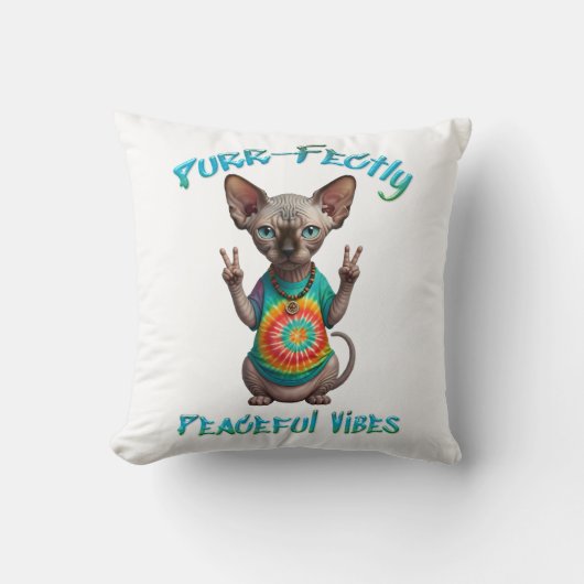 Vredige Hippie Boho Kitten Vibes Kussen (Voorkant)