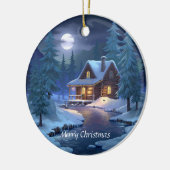Vredige hut in winterbos keramisch ornament (Links)