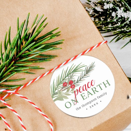 Vredige Kerst Groene Kerstversiering Ronde Sticker
