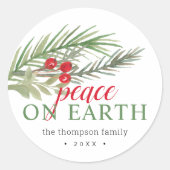 Vredige Kerst Groene Kerstversiering Ronde Sticker (Voorkant)