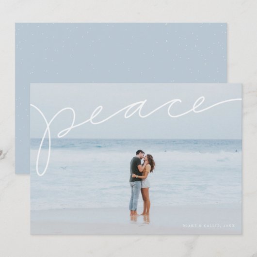 Vredige kerstkaart met handgeschreven tekst in een (Voorkant / Achterkant)