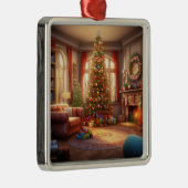 VREDIGE KERSTMORGEN MET BOOM EN CADEAUS METALEN ORNAMENT (Rechts)