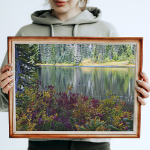 Vredige Lake Vibrant Herfst Kleurenlandschap Foto Afdruk