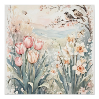 vredige lente digitale wandkunst voor interieurdec perfect poster