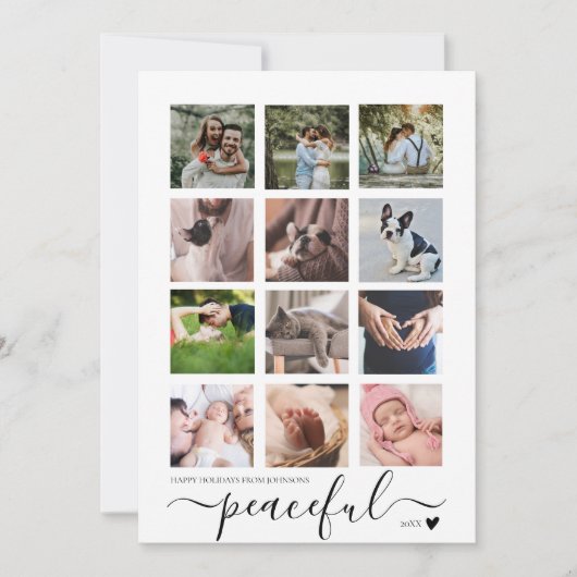 Vredige moderne minimalistische kerst foto collage feestdagenkaart (Voorkant)