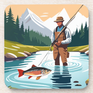 Vredige ochtend Vissende Wading Mountain Creek Bier Onderzetter