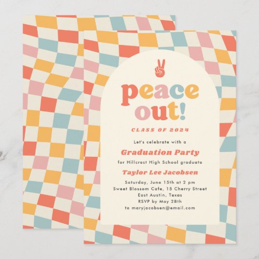 Vredige Retro Groovy 70er Afstudeerfeest Kaart (Voorkant / Achterkant)