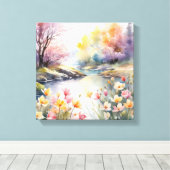 Vredige Riverbank Waterverf Canvas Afdruk (Insitu (Houten vloer))