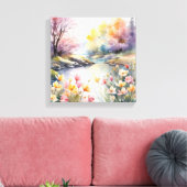 Vredige Riverbank Waterverf Canvas Afdruk (Insitu (Woonkamer))