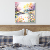Vredige Riverbank Waterverf Canvas Afdruk (Insitu (Slaapkamer))