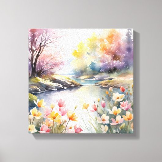 Vredige Riverbank Waterverf Canvas Afdruk (Voorkant)