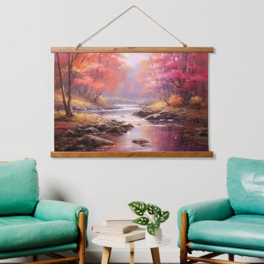 Vredige rivier Ochtend Herfst Japanse Fine Art Hangend Wandkleed (Woonkamer)