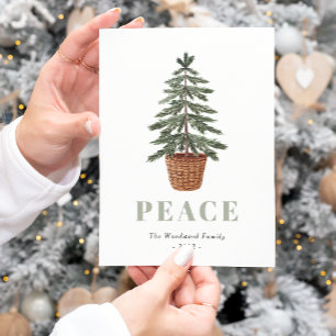 Vredige Simpele Kerst Groenblijvende Boom Feestdagenkaart