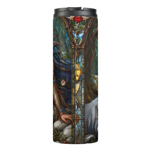 Vredige sluimer, Wolf Guardian, Forest Nook. Thermosbeker (Achterkant)