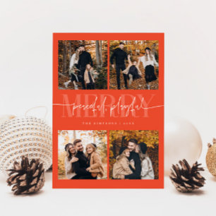 Vredige speelse vrolijke rode kerstfoto Multi Phot Feestdagenkaart