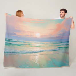 Vredige strand zonsondergang, natuur landschap fleece deken