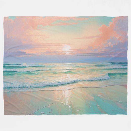 Vredige strand zonsondergang, natuur landschap fleece deken (Voorkant (Horizontaal))