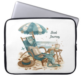 VREDIGE STRANDSCÈNE MET BOEKEN STOEL DEKENS LAPTOP SLEEVE