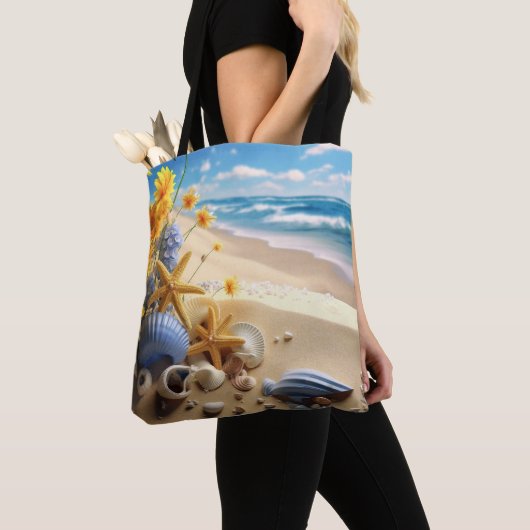 VREDIGE STRANDSCÈNE MET SCHELPEN TOTE BAG (Dichtbij)