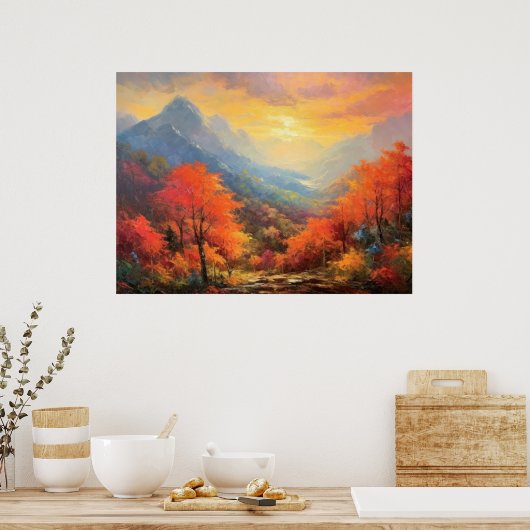 Vredige Sunset Mountain Herfst Japans Fine Art Poster (Keuken)