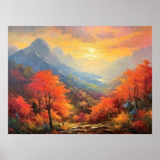 Vredige Sunset Mountain Herfst Japans Fine Art Poster (Voorkant)