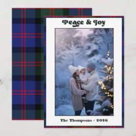 Vredige & Vrolijke Gingham Plaid Familie Kerst Fot Feestdagenkaart