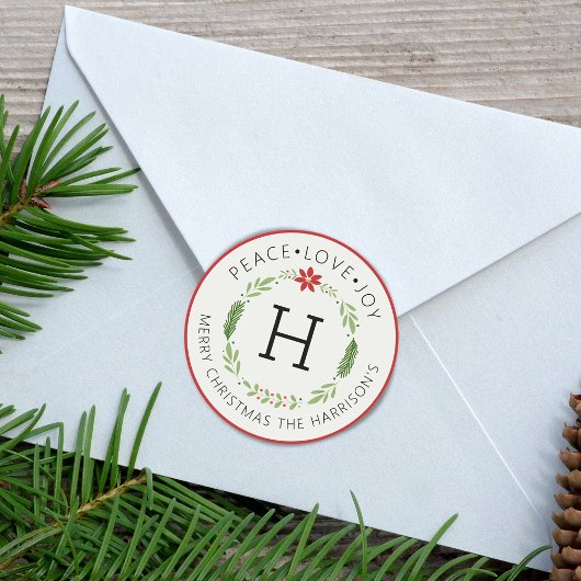 Vredige Vrolijke Kerst Liefde Initiaal Ronde Sticker