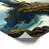 Vredige vuurtoren met meeuw in Noord-zee Poster (Hoek)